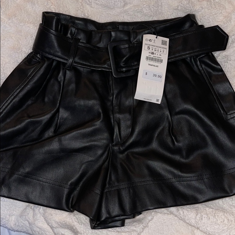 Zara belted leather shorts
